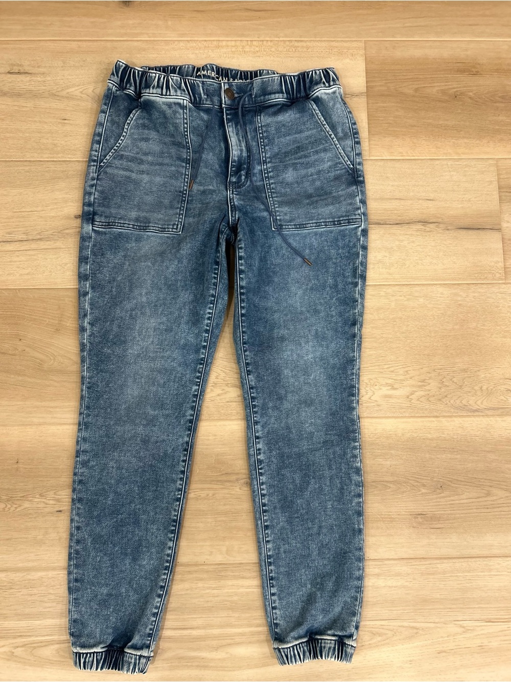 American Eagle Denim Jogger Jeans Women’s 12 Blue Stretch Elastic Waist Tapered - Picture 3 of 7